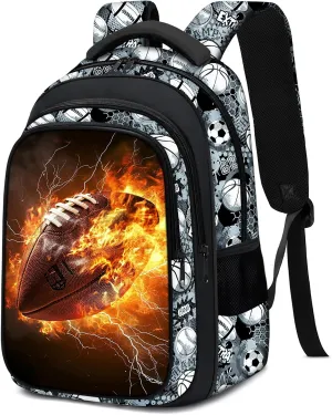 School Backpack for Boys - American Football Boys Backpack for Kids Children Teens Elementary Middle School - 17″ Sport Bookbag Travel Back Pack for Age 6-18
