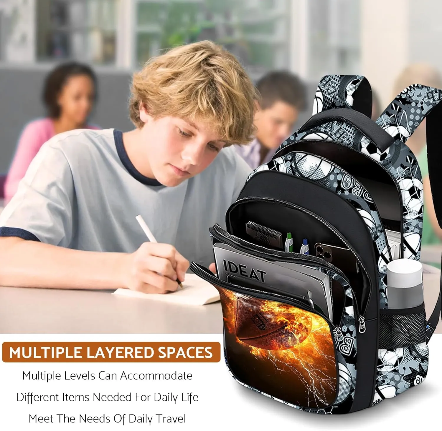 School Backpack for Boys - American Football Boys Backpack for Kids Children Teens Elementary Middle School - 17″ Sport Bookbag Travel Back Pack for Age 6-18