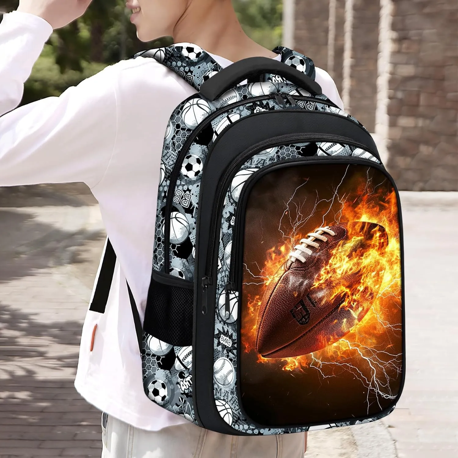School Backpack for Boys - American Football Boys Backpack for Kids Children Teens Elementary Middle School - 17″ Sport Bookbag Travel Back Pack for Age 6-18