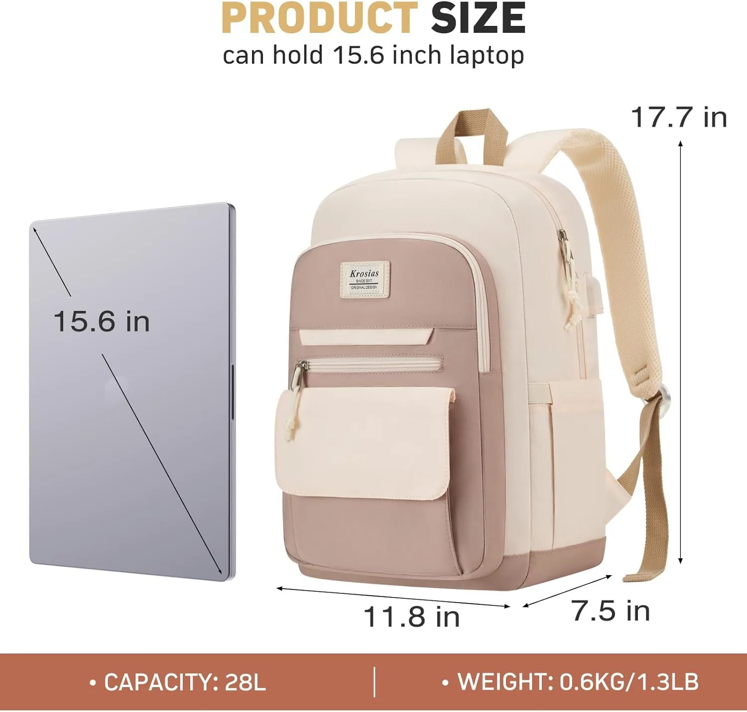 School Backpack for Teen Girls, 15.6 Inch Laptop College Backpacks Work Bag Kids Elementary Middle High Campus Bookbag, Cute Students Back Pack Large Travel Daypack for Women