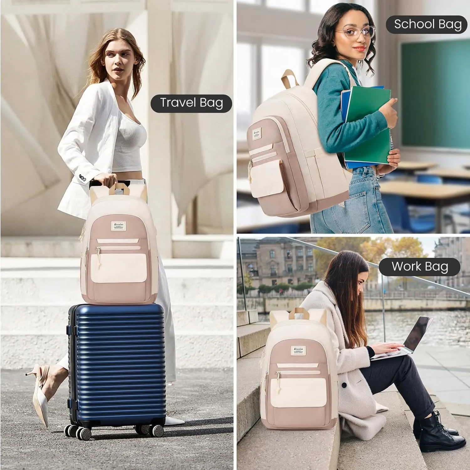 School Backpack for Teen Girls, 15.6 Inch Laptop College Backpacks Work Bag Kids Elementary Middle High Campus Bookbag, Cute Students Back Pack Large Travel Daypack for Women