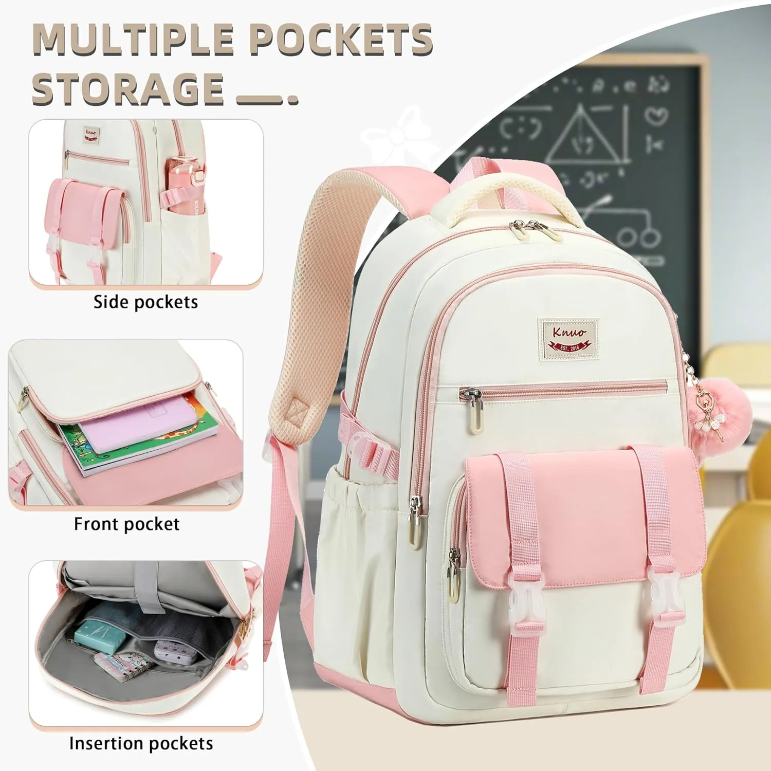 School Backpack for Teen Girls College Backpacks for Women Students Bookbag Large 15.6 Inch Laptop Bags Kids Kindergarten Elementary Middle School Bag Anti Theft Daypack Travel Back Pack Pink