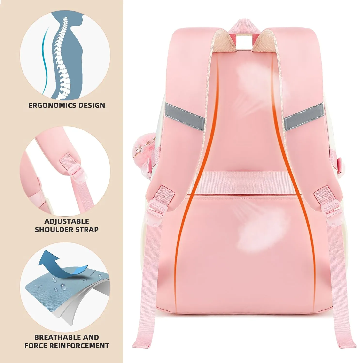 School Backpack for Teen Girls College Backpacks for Women Students Bookbag Large 15.6 Inch Laptop Bags Kids Kindergarten Elementary Middle School Bag Anti Theft Daypack Travel Back Pack Pink