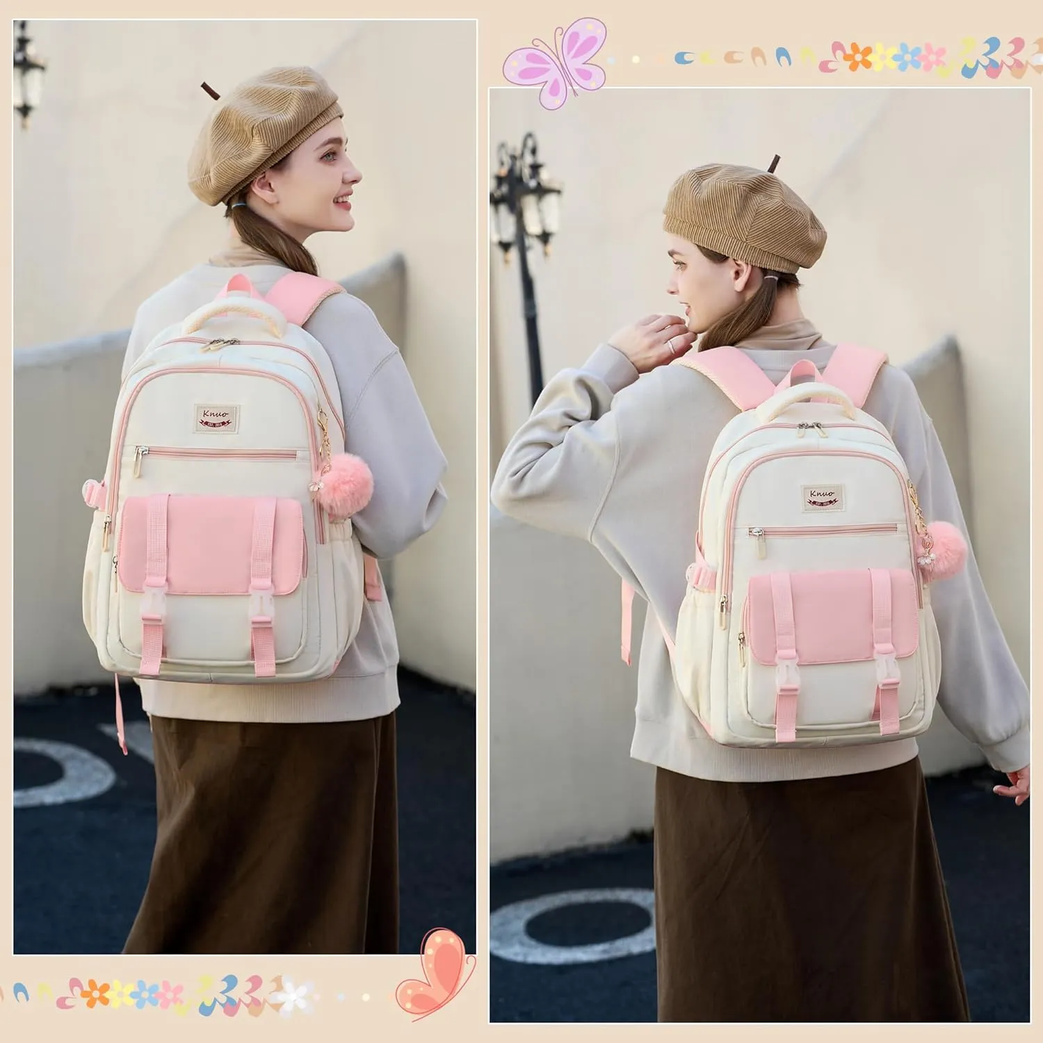 School Backpack for Teen Girls College Backpacks for Women Students Bookbag Large 15.6 Inch Laptop Bags Kids Kindergarten Elementary Middle School Bag Anti Theft Daypack Travel Back Pack Pink