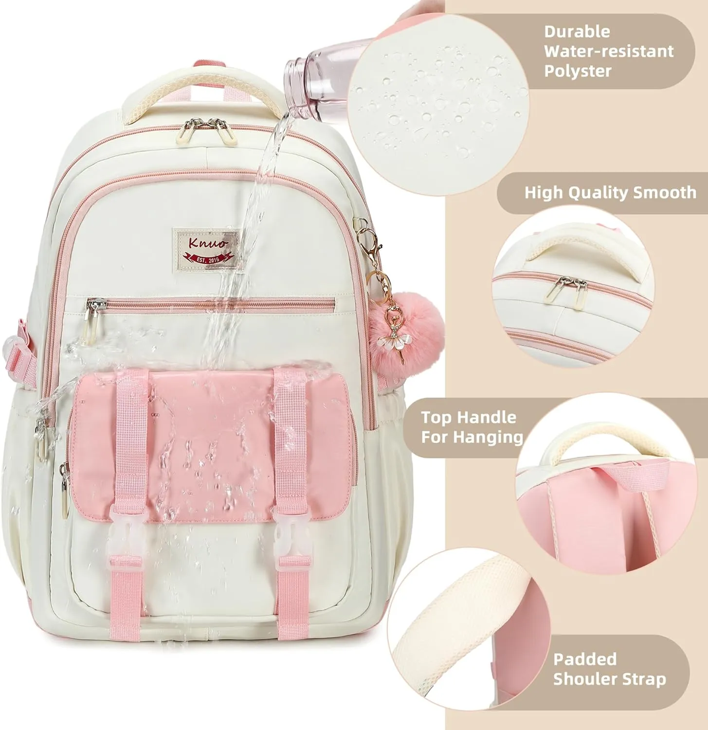 School Backpack for Teen Girls College Backpacks for Women Students Bookbag Large 15.6 Inch Laptop Bags Kids Kindergarten Elementary Middle School Bag Anti Theft Daypack Travel Back Pack Pink