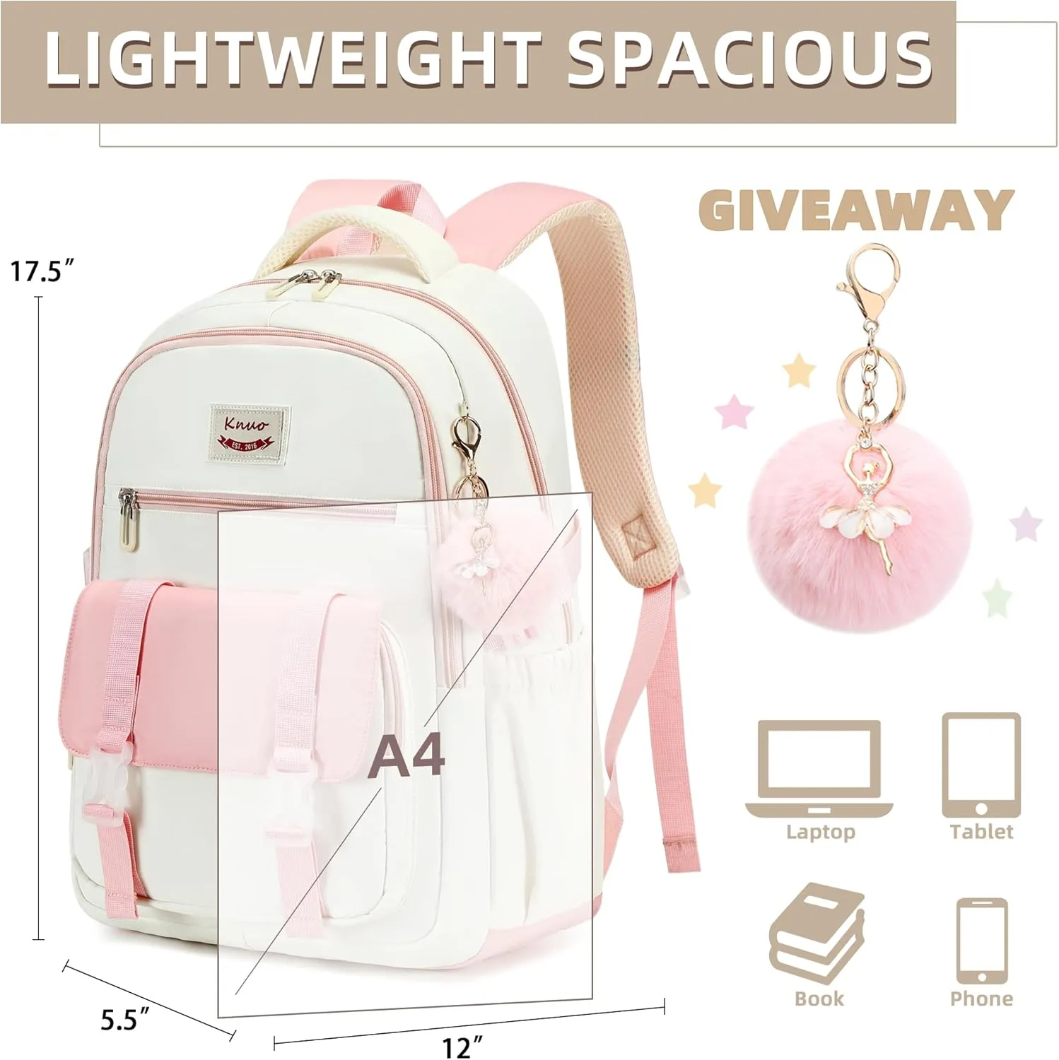 School Backpack for Teen Girls College Backpacks for Women Students Bookbag Large 15.6 Inch Laptop Bags Kids Kindergarten Elementary Middle School Bag Anti Theft Daypack Travel Back Pack Pink