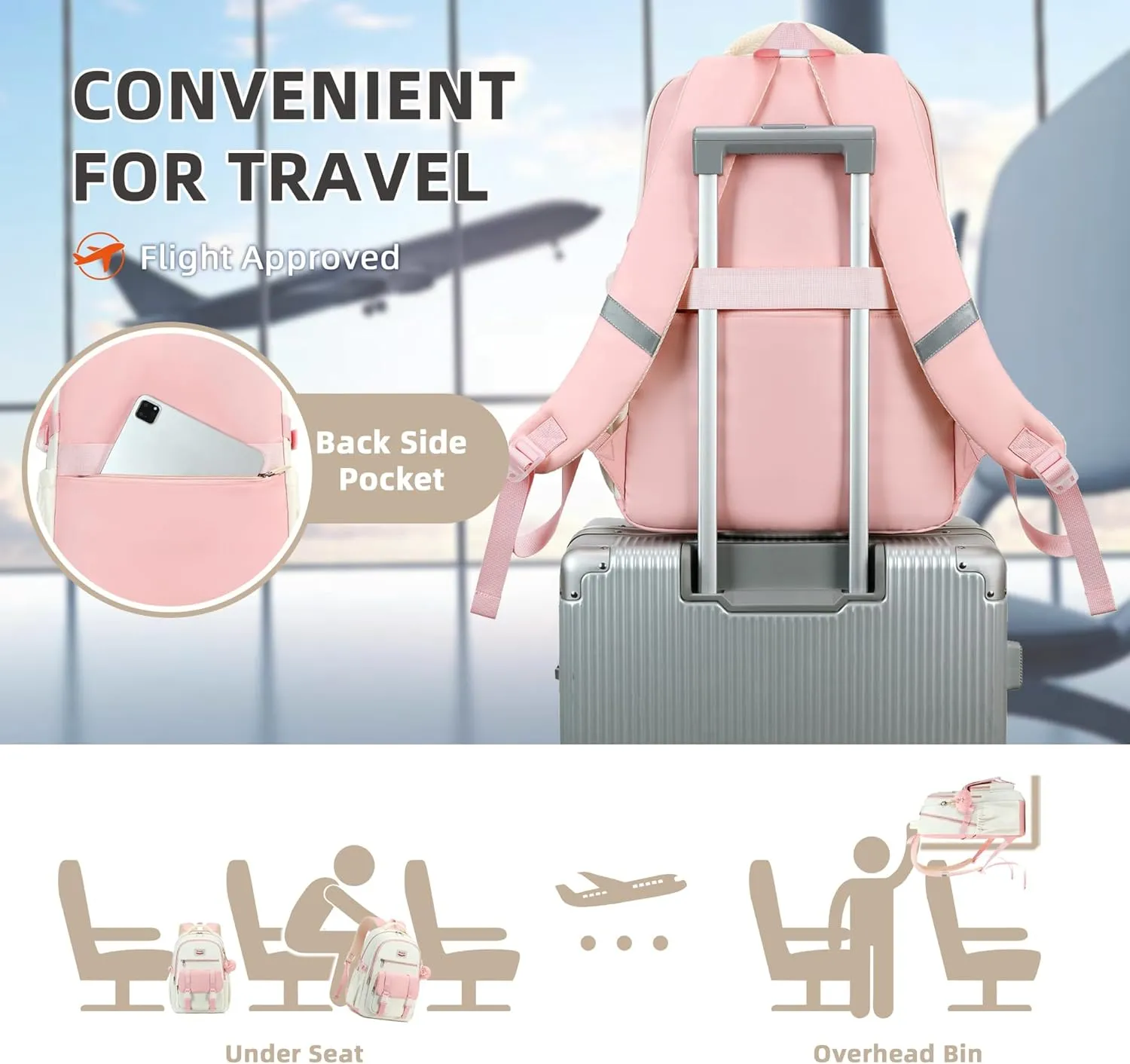 School Backpack for Teen Girls College Backpacks for Women Students Bookbag Large 15.6 Inch Laptop Bags Kids Kindergarten Elementary Middle School Bag Anti Theft Daypack Travel Back Pack Pink