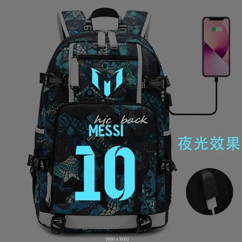 School Bags WITH Football Stars Messi Backpacks Camouflage USB Waterproof Casual Travel Laptop knapsacks Best Gift