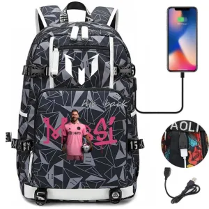School Bags WITH Football Stars Messi Backpacks Camouflage USB Waterproof Casual Travel Laptop knapsacks Best Gift