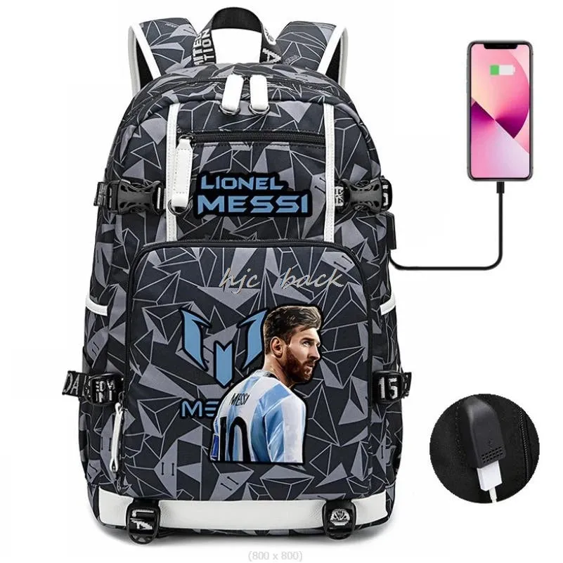 School Bags WITH Football Stars Messi Backpacks Camouflage USB Waterproof Casual Travel Laptop knapsacks Best Gift