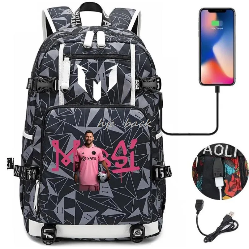School Bags WITH Football Stars Messi Backpacks Camouflage USB Waterproof Casual Travel Laptop knapsacks Best Gift