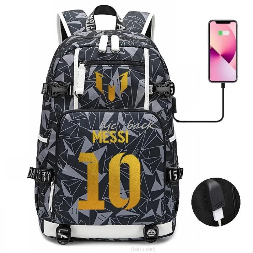School Bags WITH Football Stars Messi Backpacks Camouflage USB Waterproof Casual Travel Laptop knapsacks Best Gift