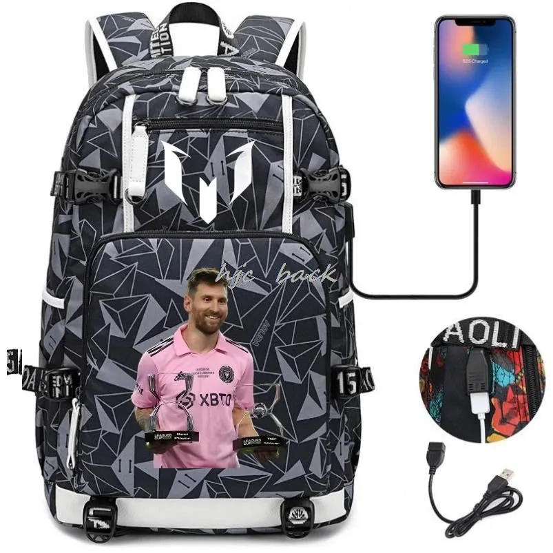 School Bags WITH Football Stars Messi Backpacks Camouflage USB Waterproof Casual Travel Laptop knapsacks Best Gift