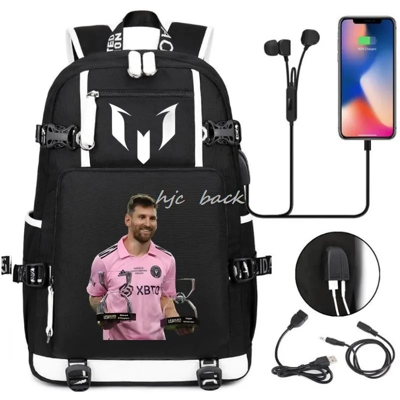 School Bags WITH Football Stars Messi Backpacks Camouflage USB Waterproof Casual Travel Laptop knapsacks Best Gift