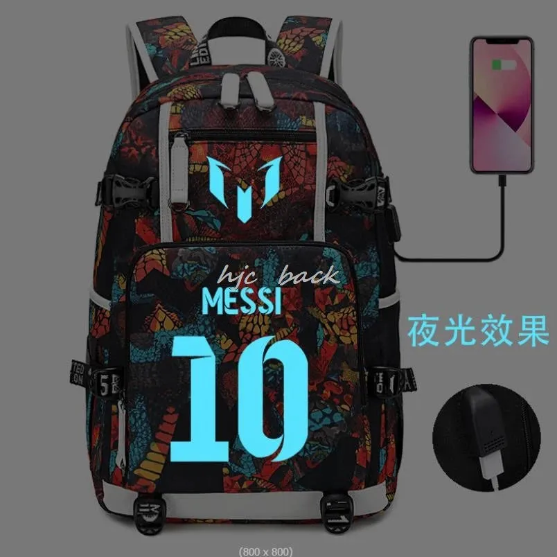 School Bags WITH Football Stars Messi Backpacks Camouflage USB Waterproof Casual Travel Laptop knapsacks Best Gift