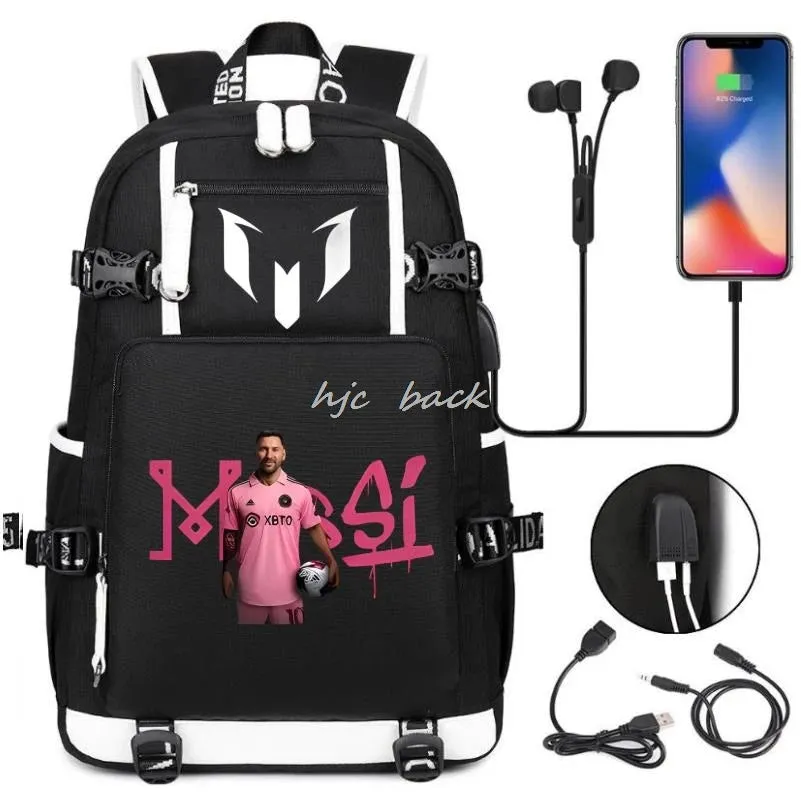 School Bags WITH Football Stars Messi Backpacks Camouflage USB Waterproof Casual Travel Laptop knapsacks Best Gift
