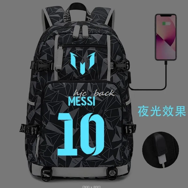 School Bags WITH Football Stars Messi Backpacks Camouflage USB Waterproof Casual Travel Laptop knapsacks Best Gift
