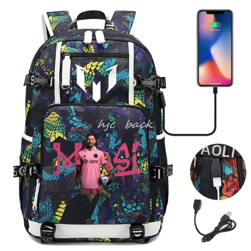 School Bags WITH Football Stars Messi Backpacks Camouflage USB Waterproof Casual Travel Laptop knapsacks Best Gift