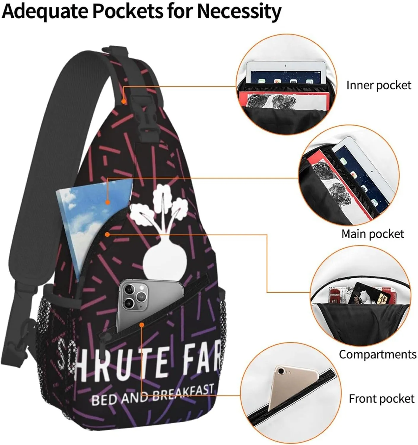 Schrute Farms Beets Bed And Breakfast Small Crossbody Backpack Sling Bag For Men Women Mini One Shoulder Chest Bags Gym Sport Travel Hiking Daypack