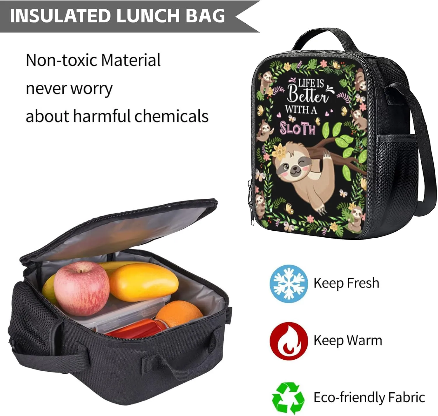 SENROLAN Sloth Backpack Set Sloth Backpacks Lunch Bag With Holder Pencil Case 3 Pieces Branch School Book Bag Travel Hiking For Girls Boys Men Women