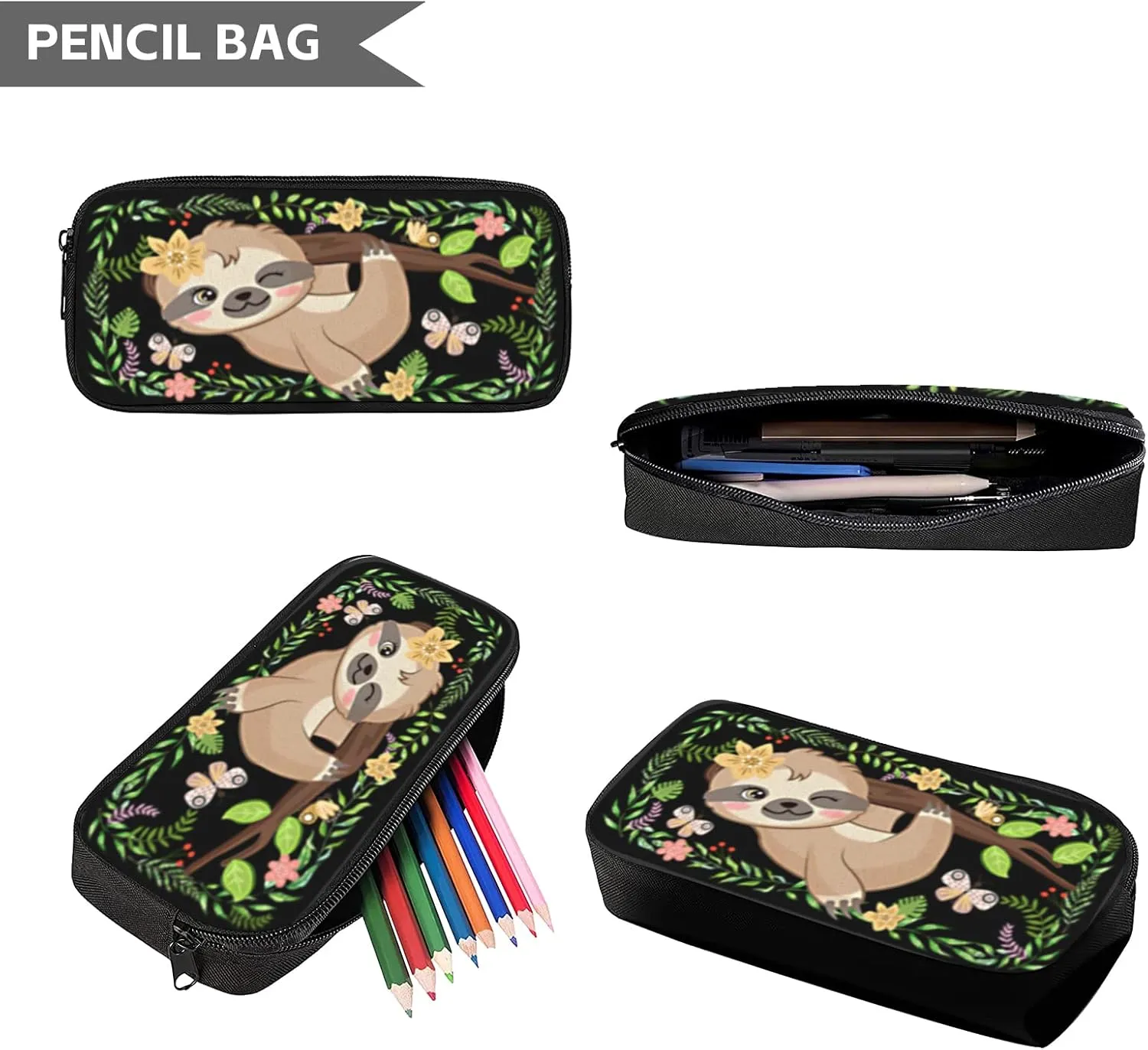 SENROLAN Sloth Backpack Set Sloth Backpacks Lunch Bag With Holder Pencil Case 3 Pieces Branch School Book Bag Travel Hiking For Girls Boys Men Women