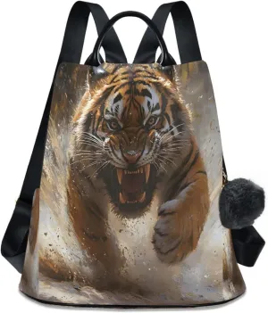 senya Women's Fashion Backpack Purses Handbags Angry Running Tiger Shoulder Bag Travel bag
