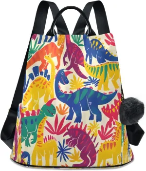 senya Women's Fashion Backpack Purses Handbags Colorful Dinosaur with Grass Shoulder Bag Travel bag