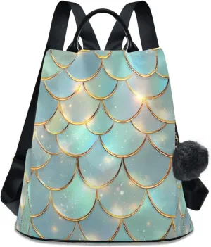 senya Women's Fashion Backpack Purses Handbags Golden Green Dragon Scales Shoulder Bag Travel bag
