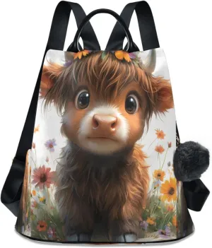 senya Women's Fashion Backpack Purses Handbags Highland Cow Shoulder Bag Travel bag