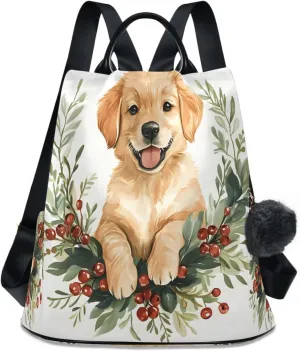 senya Women's Fashion Backpack Purses Handbags Watercolor Golden Dog Shoulder Bag Travel bag