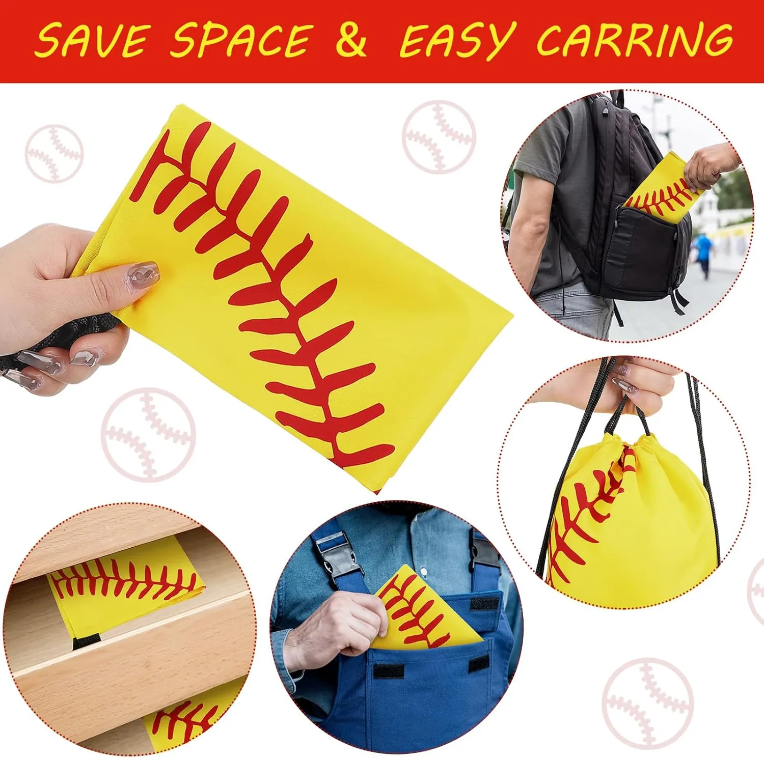 Shappy 12 Pieces Drawstring Bags Bulk Small Sport Goodie Bags Snack Treat Backpack for Ball Birthday Party Favor Team Gifts(Softball,10 x 12 Inch)
