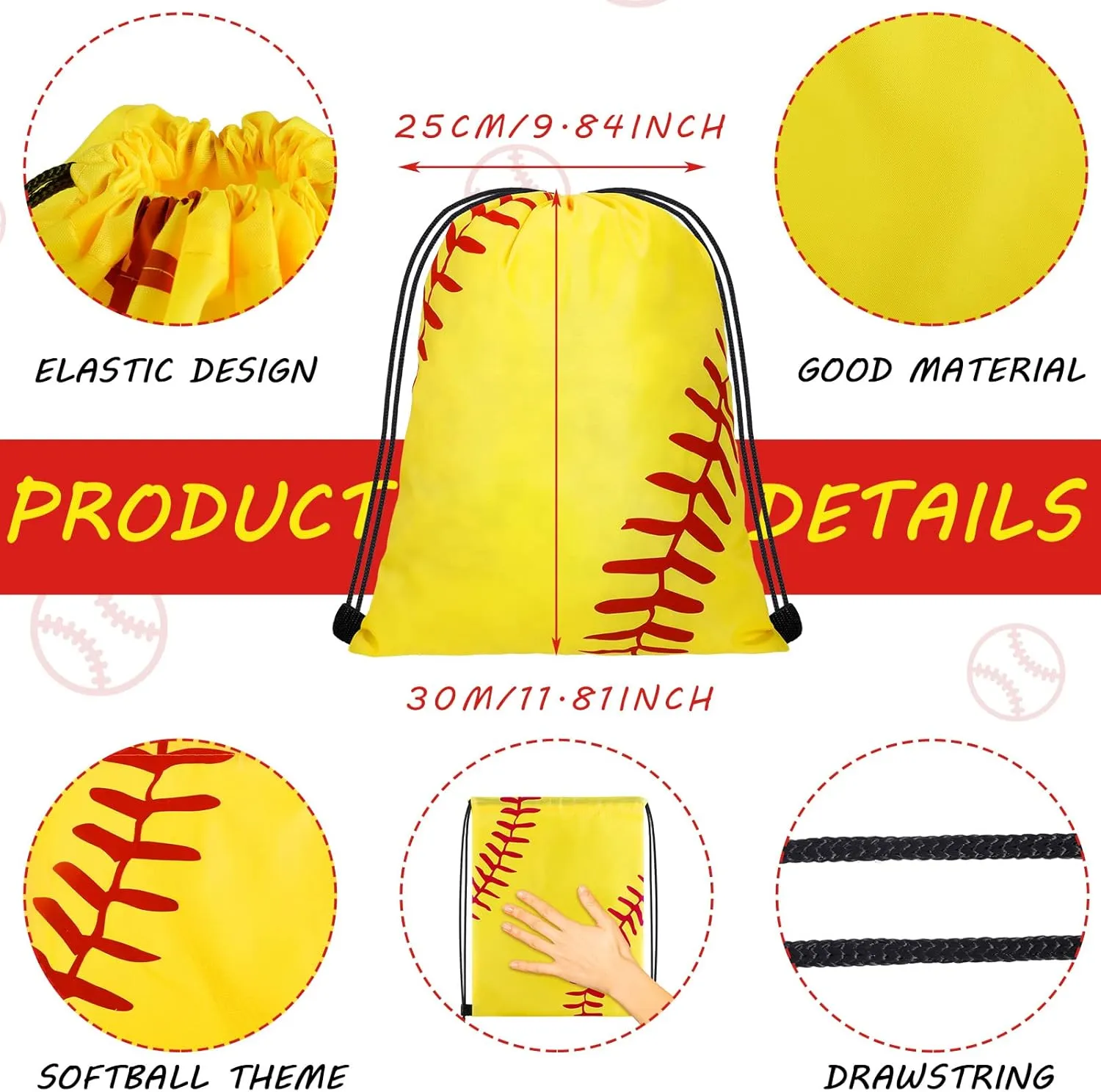 Shappy 12 Pieces Drawstring Bags Bulk Small Sport Goodie Bags Snack Treat Backpack for Ball Birthday Party Favor Team Gifts(Softball,10 x 12 Inch)