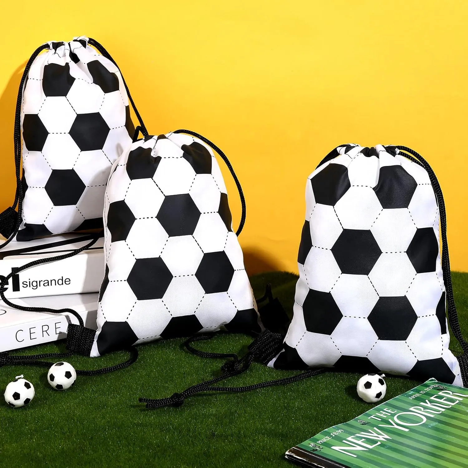 Shappy 12 Pieces Small Sport Drawstring Bags Candy Bag Sport Party Drawstring Goodie Favor Supplies Gifts(Soccer,7 x 10 Inch)