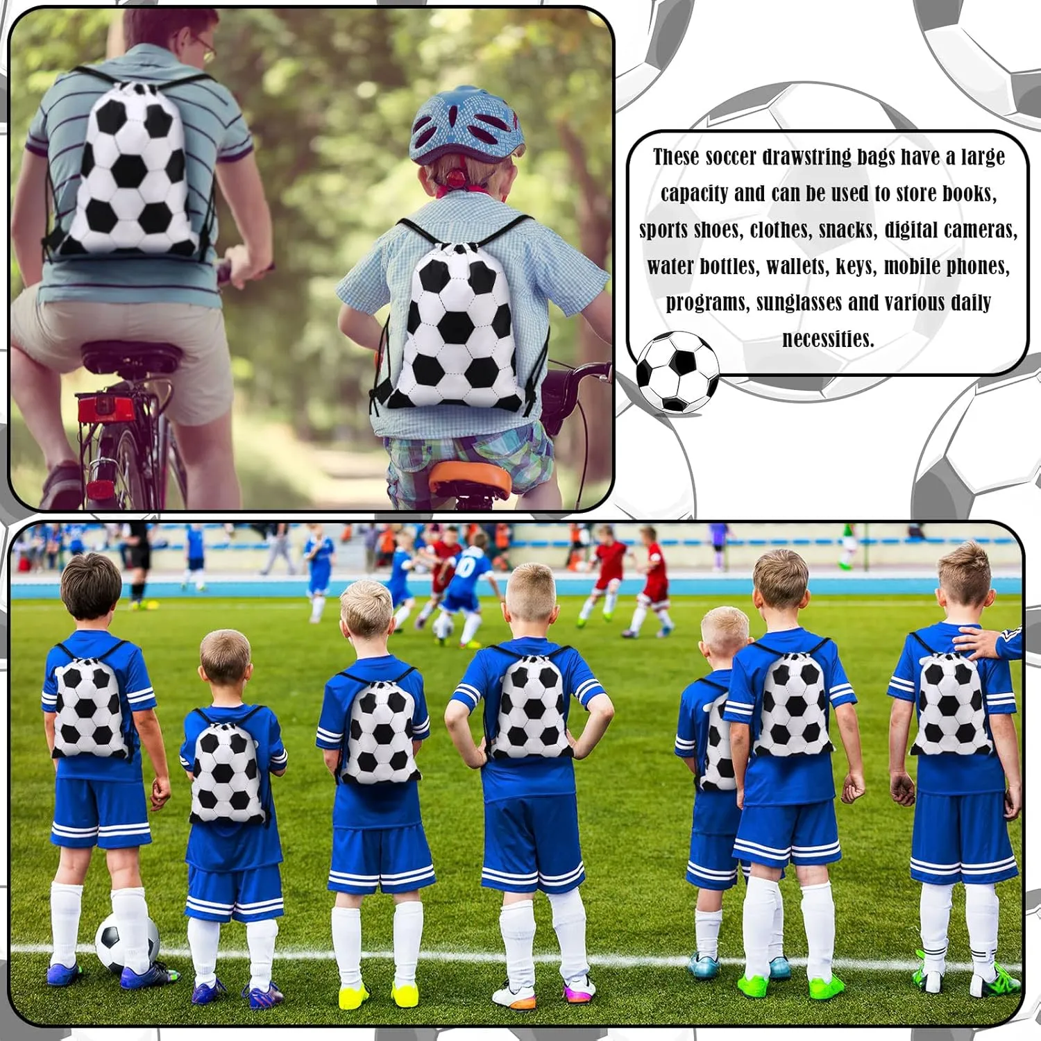 Shappy 12 Pieces Small Sport Drawstring Bags Candy Bag Sport Party Drawstring Goodie Favor Supplies Gifts(Soccer,7 x 10 Inch)