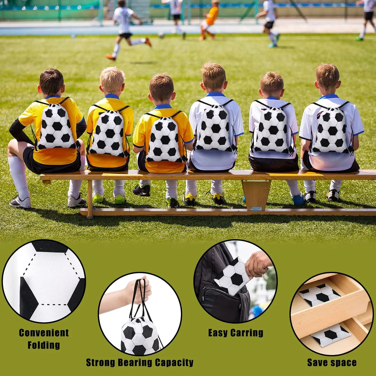 Shappy 12 Pieces Small Sport Drawstring Bags Candy Bag Sport Party Drawstring Goodie Favor Supplies Gifts(Soccer,7 x 10 Inch)