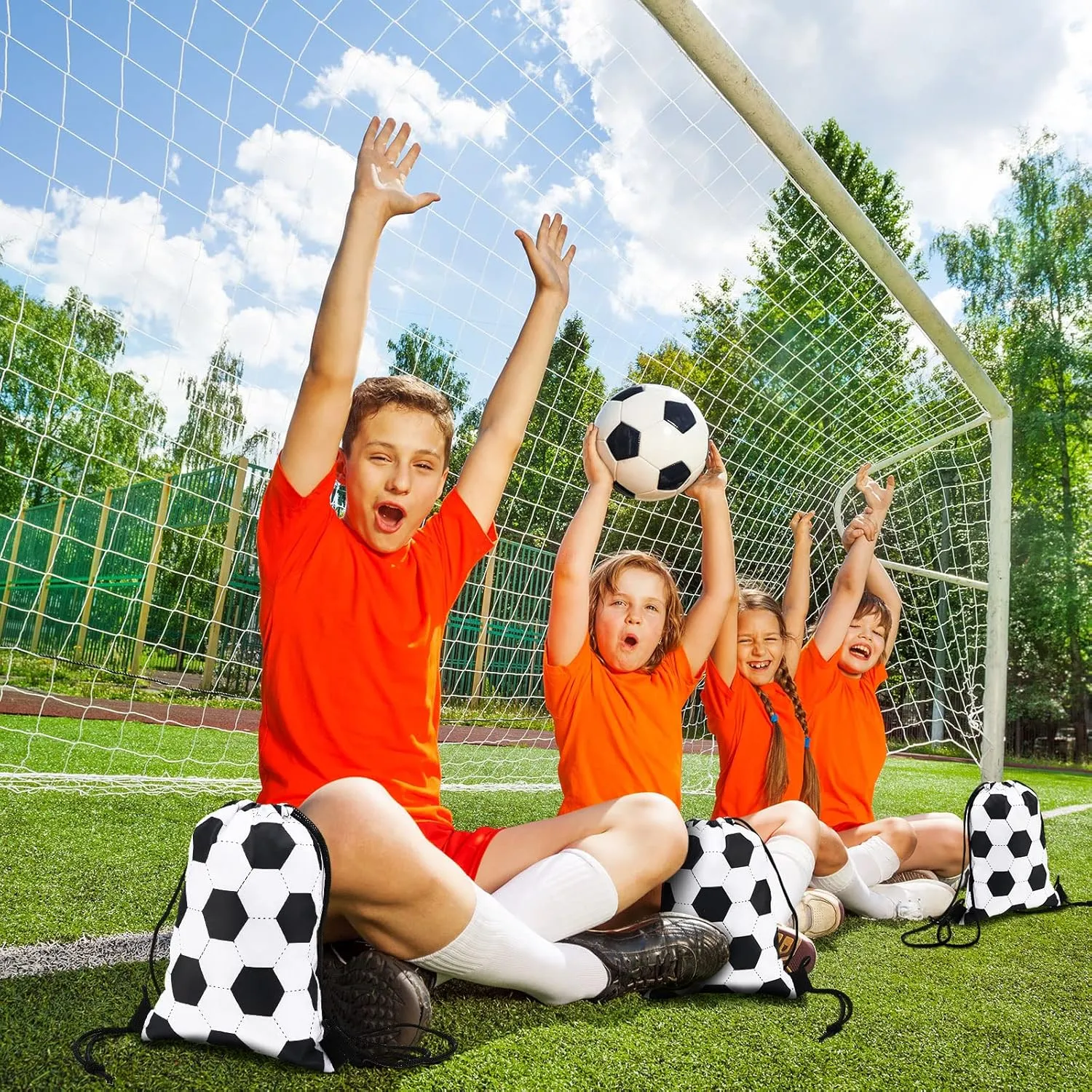 Shappy 12 Pieces Small Sport Drawstring Bags Candy Bag Sport Party Drawstring Goodie Favor Supplies Gifts(Soccer,7 x 10 Inch)
