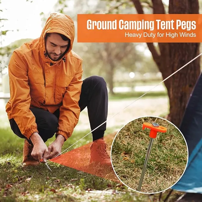 Shimeyao 10 Inch Tent Stakes Heavy Duty Camping Stakes Bulk Galvanized Non Rust Tent Pegs Metal Camping Spikes for Outdoor Camping Pitching Canopy