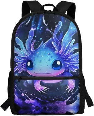 Showudesigns Axolotl School Bags for Girls 7-10 10-12 Kids Backpack Elementary School Book Bag with Water Bottle Holder Middle High Back Packs Daypack Cute Schoolbag Back To School Supplies