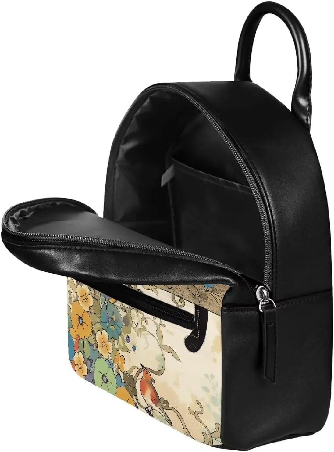 Showudesigns Black Cat Backpack Purse for Women Mini Backpack Water-Resistant Small Backpacks Shoulder Bag for School Travel Mini Casual Daypack Flower Bird Zipper Tote Bags