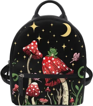 Showudesigns Butterfly Mushroom Purse Mini Backpack Handbags for Women Teen Girls Shoulder Bags Leather Daypack Travel Storage Pouch Cute Frog Moon Night Star