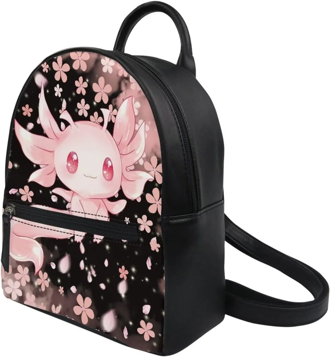Showudesigns Cute Axolotl Backpacks Cherry Blossom Mini Backpack Purse for Women Teen Girls College School Travel Shoulder Bag Small Backpack Mini Purse Casual Rucksack Cute Back Pack Daypack