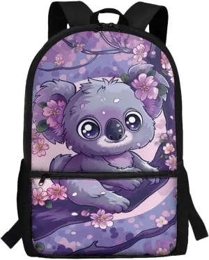Showudesigns Cute Koala School Backpack for Girls 6-8 8-12 Elememtary Bookbag Cherry Blossom School Bags with Water Bottle Holder Kids Child Back Pack Purse Daycare Bag Satchel