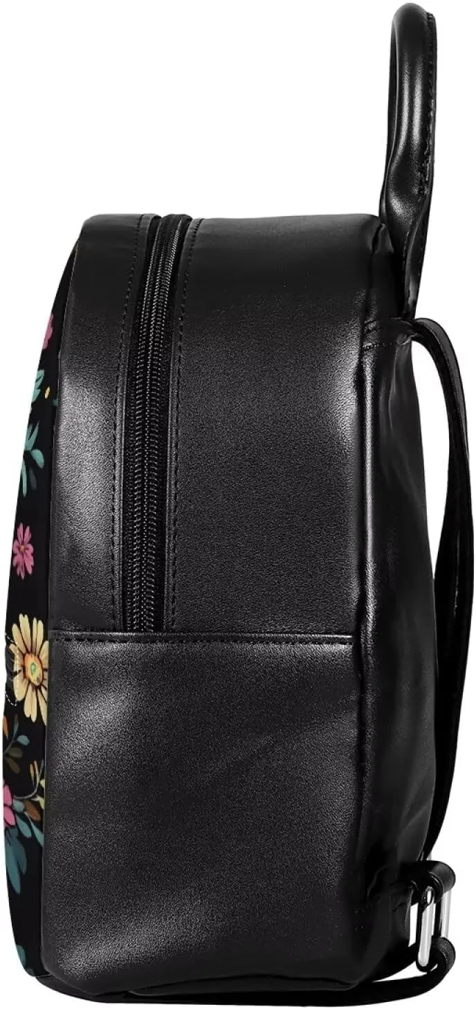 Showudesigns Floral Skull Backpack for Women Teenager Purse Mini Pu Leather Backpacks Small Shoulder Bag Casual Daypack Handbag Travel Business Tote Bags Skeleton