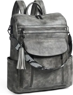Shrrie Laptop Backpack for Women 15.6 inch,Travel Leather Backpack Purse Nurse Teacher Carry on Backpack Computer Bag,Professional Water-Resistant College Business Work Casual Daypack,Deep Gray