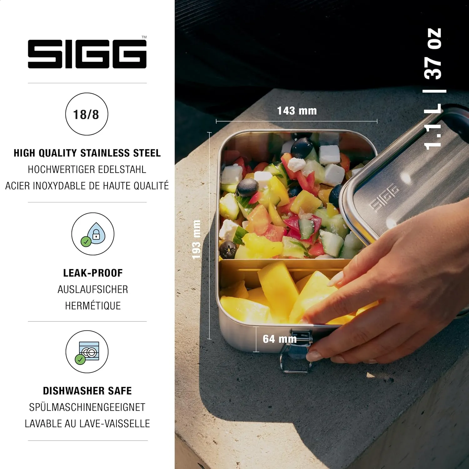 SIGG - Gemstone Lunch Box Selenite - Stainless Steel - No Plastic - Dishwasher Safe - Leak-Proof - Reusable Food Containers - Black - Lunch To Go 27 Oz