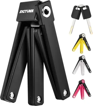 SIGTUNA Folding Bike Lock - Hardened Steel 8mm Fold-Up Heavy Duty Bike Lock with Easy Mounting, Secure Lock and Anti-Scratch Coating - Easily Keep Bike Secure and Paintwork Undamaged - Bicycle Lock