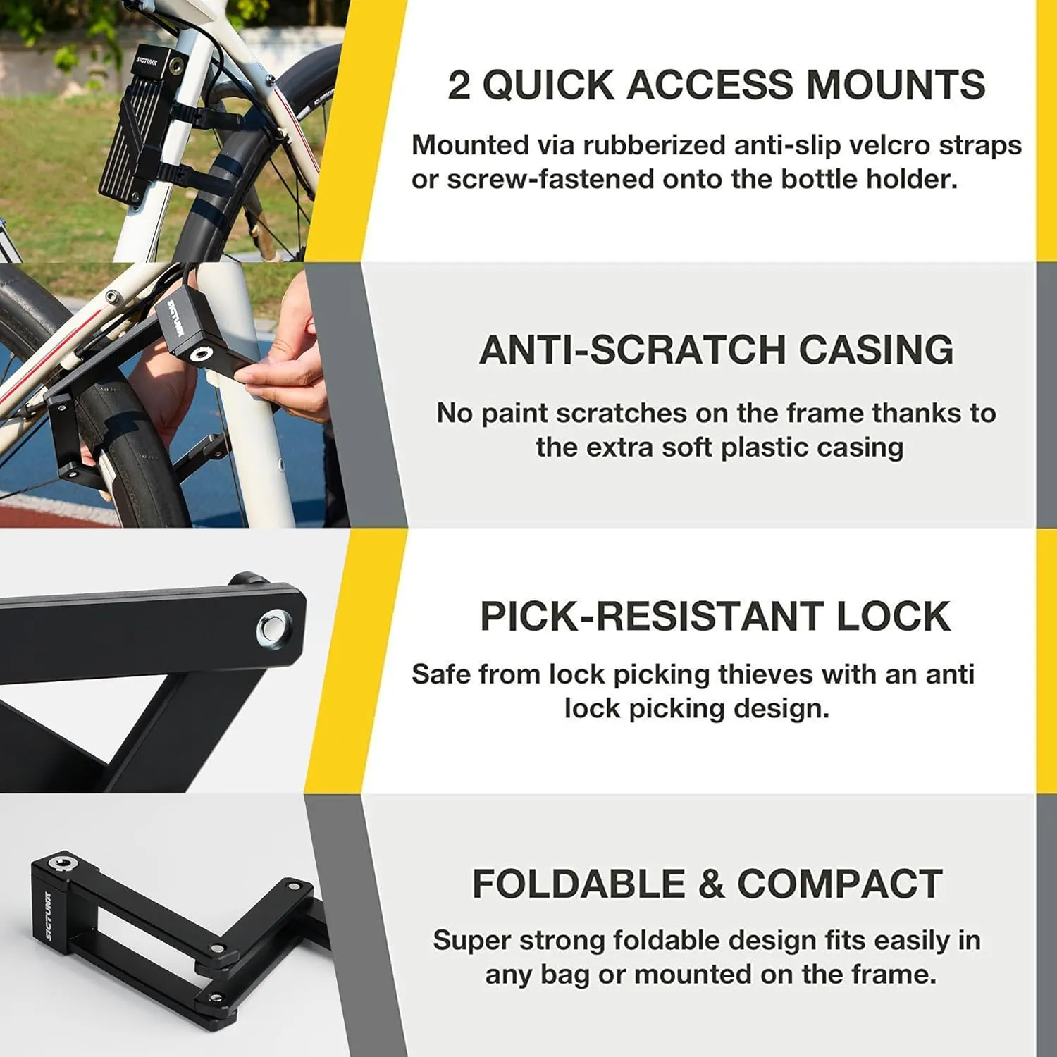 SIGTUNA Folding Bike Lock - Hardened Steel 8mm Fold-Up Heavy Duty Bike Lock with Easy Mounting, Secure Lock and Anti-Scratch Coating - Easily Keep Bike Secure and Paintwork Undamaged - Bicycle Lock