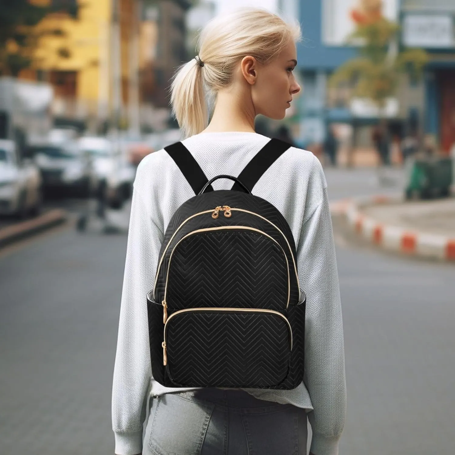 Sinestour Black Backpack Purse Lightweight Shoulder Bag Fashion Travel Backpack Handbags for Women Ladies Work Teenage