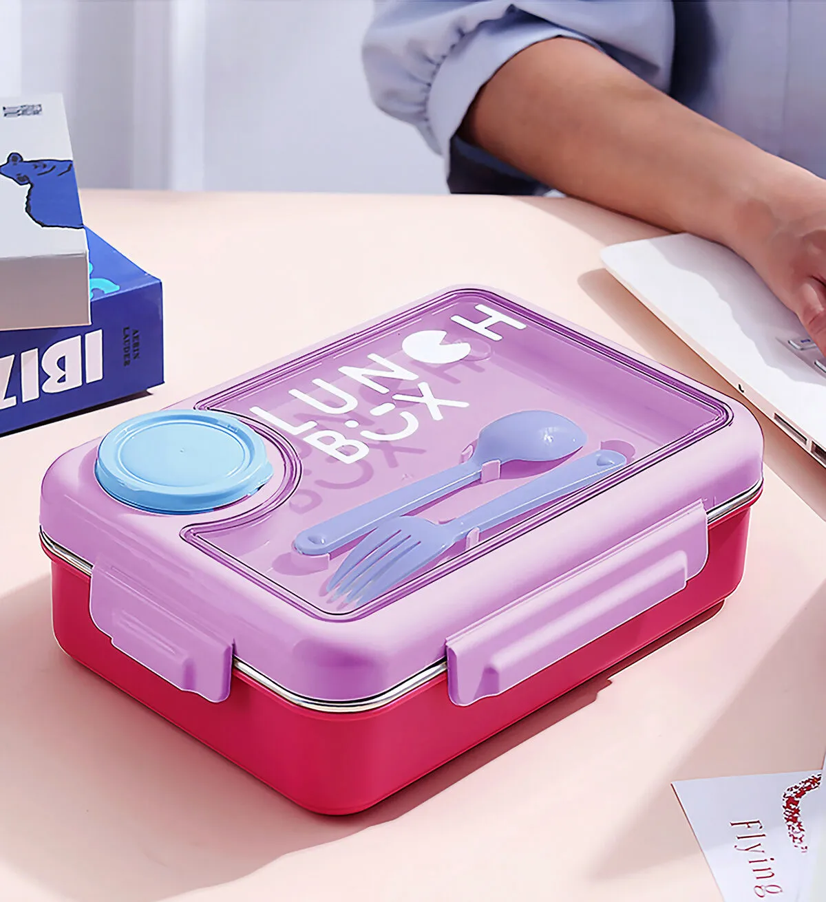 SLATOINDIA 4 Compartment with Curry Bowl Big 1100 ML Stainless Steel Insulated Lunch Box (Random colors)