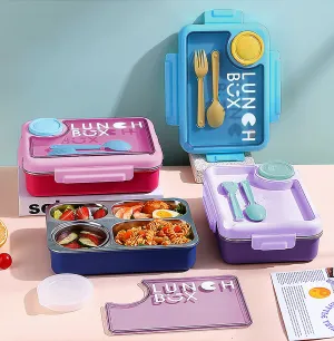 SLATOINDIA 4 Compartment with Curry Bowl Big 1100 ML Stainless Steel Insulated Lunch Box (Random colors)